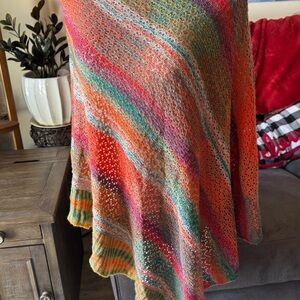 Soft Surroundings Asymmetrical Knit Poncho- Orange, Pink, Red, Blue, Purple